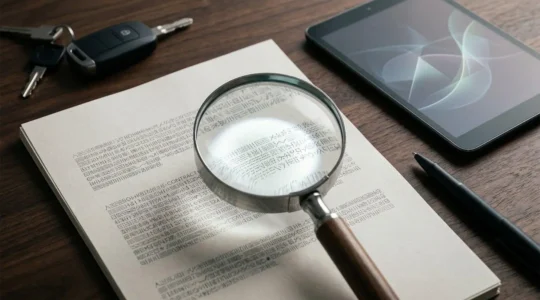Analyse détaillée d'un contrat LLD avec loupe révélant des clauses cachées