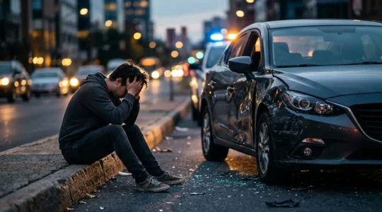Jeune conducteur face aux conséquences d'un accident de voiture