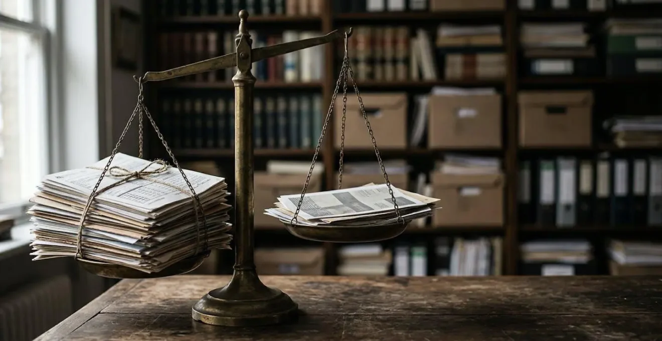 Balance de la justice et documents d'indemnisation symbolisant la lutte pour l'équité face aux compagnies d'assurance