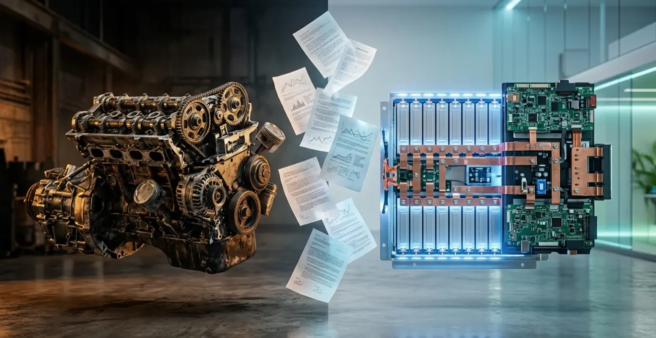 Composition symbolique représentant la transition écologique automobile et son impact sur l'assurance