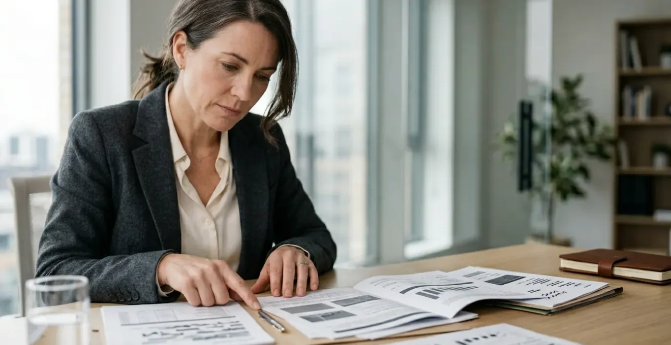 Professionnel analysant documents contractuels d'assurance automobile dans environnement moderne