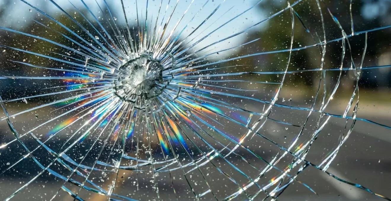 Impact sur pare-brise créant une fissure en étoile