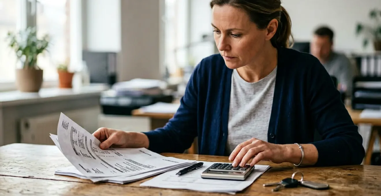 Propriétaire examinant des documents d'assurance pour son véhicule utilitaire professionnel