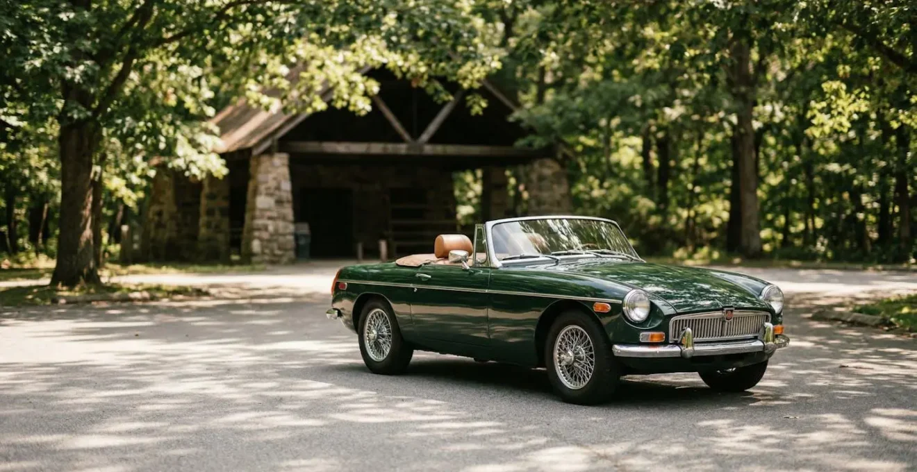 Voiture de collection classique stationnée dans un environnement estival lumineux