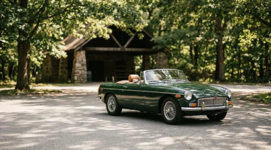 Voiture de collection classique stationnée dans un environnement estival lumineux